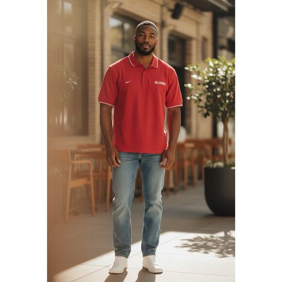 OU Team Nike Polo Shirt Size XXL 2XL Mens Red Textured Knit Y2K Oklahoma Sooners - Picture 1 of 9